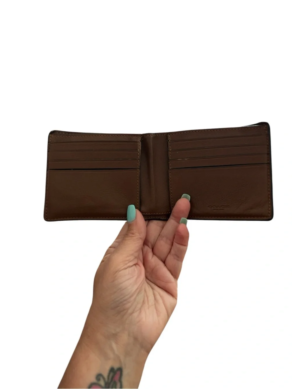 Coach Men’s Brown, Cream & Black Striped Leather Wallet